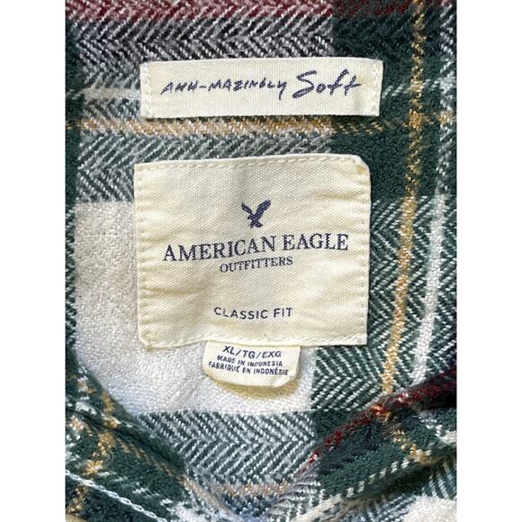 American Eagle Ahh-Mazingly Soft Plaid Flannel Shirt XL Green Red Classic Fit - Picture 2 of 9